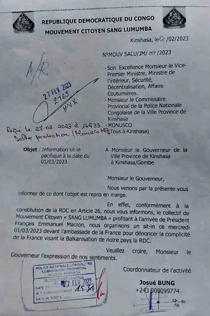 Sit-in ce mercredi pour dénoncer la complicité de la France dans le projet de balkanisation de la RDC