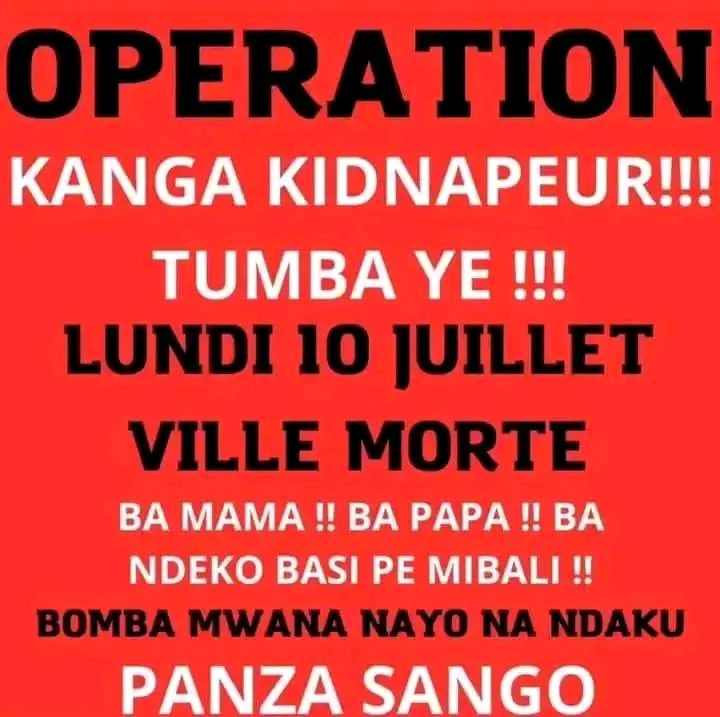 Kidnapping à Kinshasa : La toile s&rsquo;enflamme sur « l&rsquo;opération kanga kidnappeurs, tumbaye » dès ce lundi 10 juillet