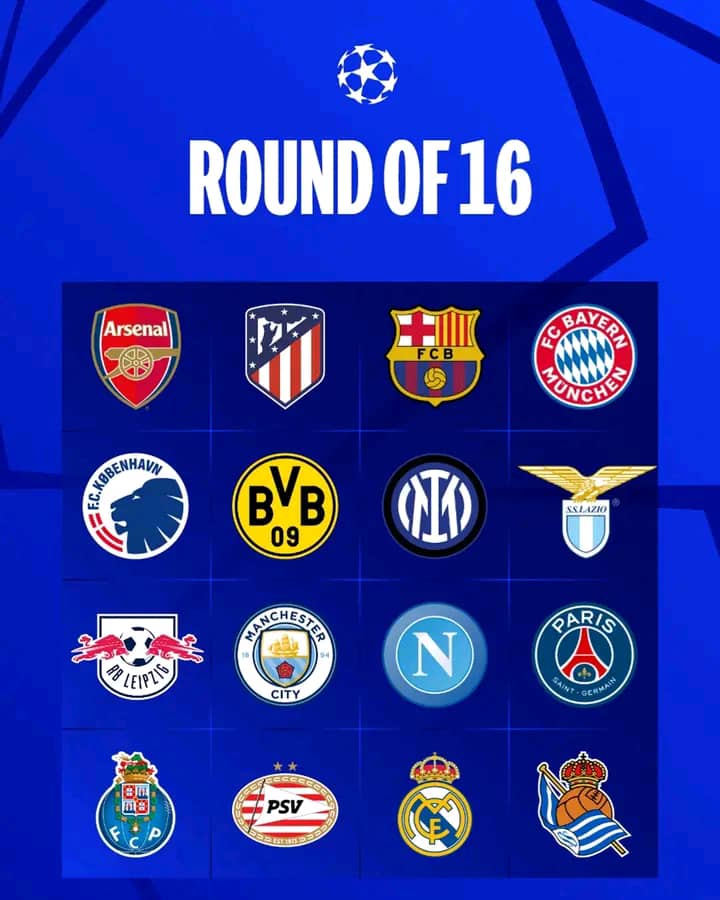 UEFA Champion&rsquo;s league: Voici les 16 équipes qualifiées pour les huitièmes de finale