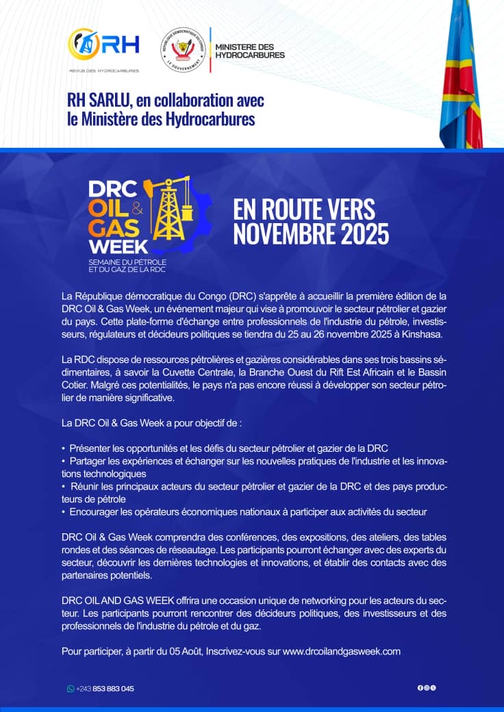 La RDC prépare la première édition de la DRC Oil & Gas Week en novembre 2025