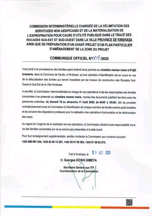 Kinshasa : Identification des tombes au cimetière Maman Marie pour travaux de rocades