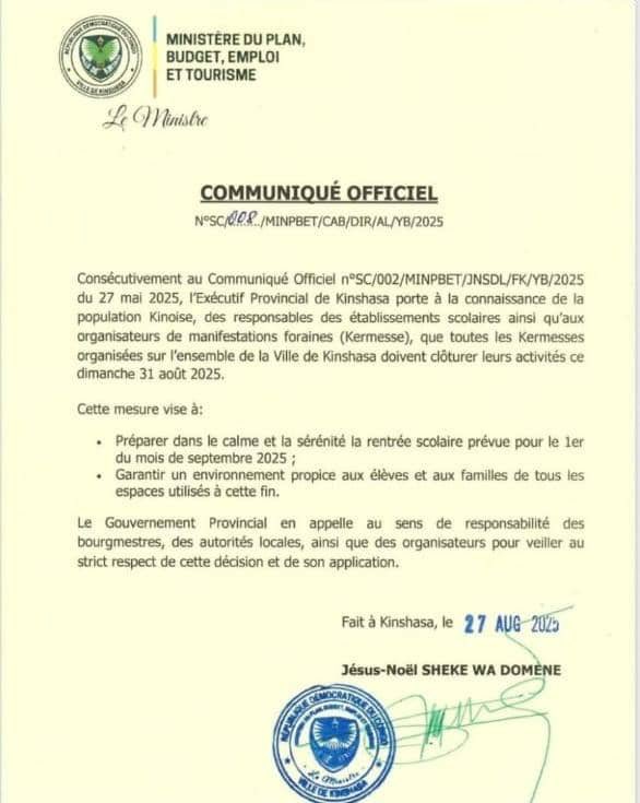 Kinshasa : Le gouvernement provincial ordonne la fermeture des kermesses