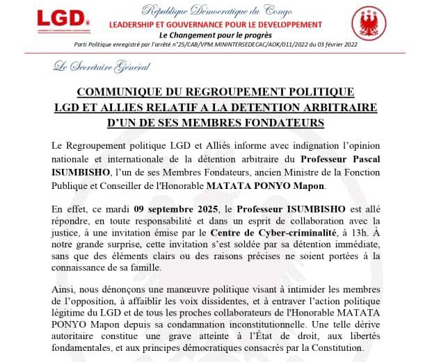 RDC : Le LGD dénonce l’arrestation du Professeur Pascal Isumbisho
