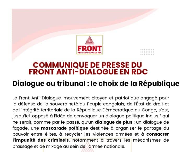 RDC : le Front anti-dialogue rejette tout processus politique sans reconnaissance préalable de l’agression rwandaise