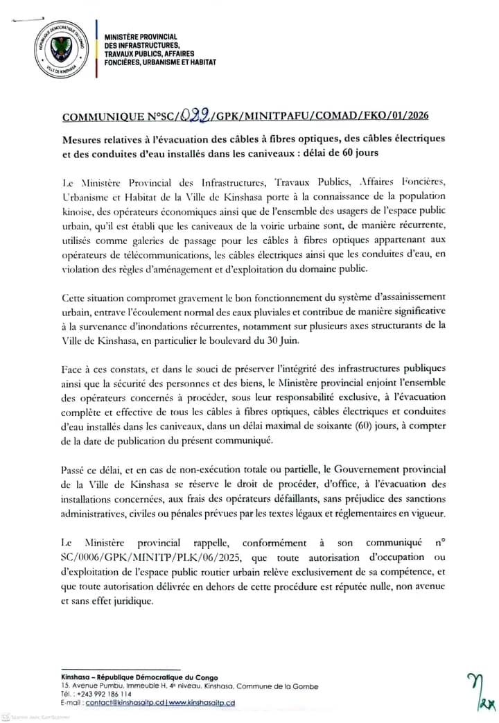 Caniveaux occupés : Le gouvernement provincial donne 60 jours pour l’évacuation des installations