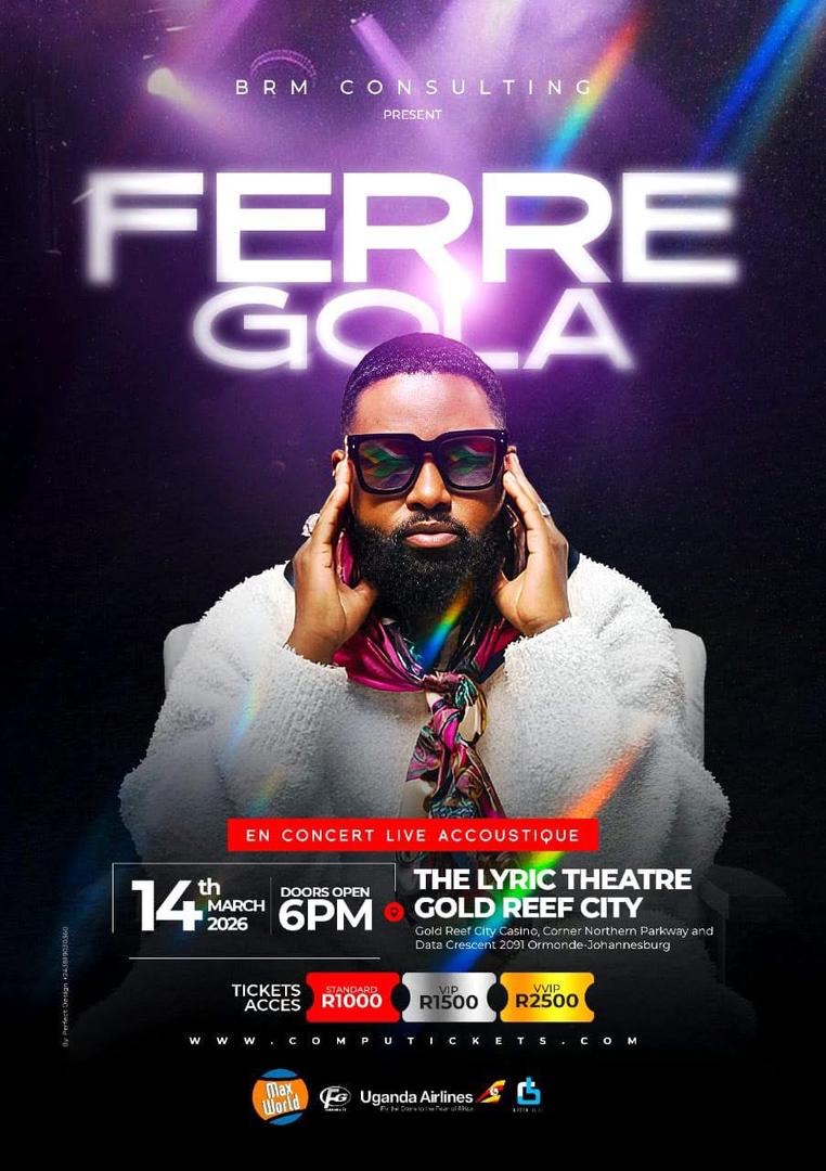 Ferré Gola annoncé en concert le 14 mars 2026 au Lyric Theatre de Johannesburg