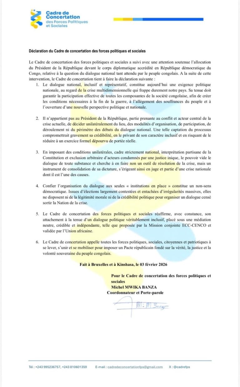 Dialogue national en RDC : Une branche de l’opposition rejette une « organisation unilatérale »