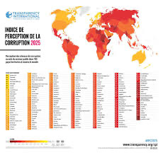Indice de perception de la corruption 2025 : la RDC obtient 20/100, selon Transparency International