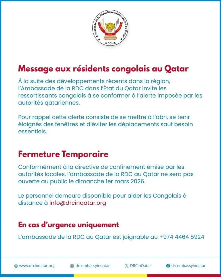 Communauté congolaise au Qatar : L’ambassade rappelle l’importance de suivre les directives officielles