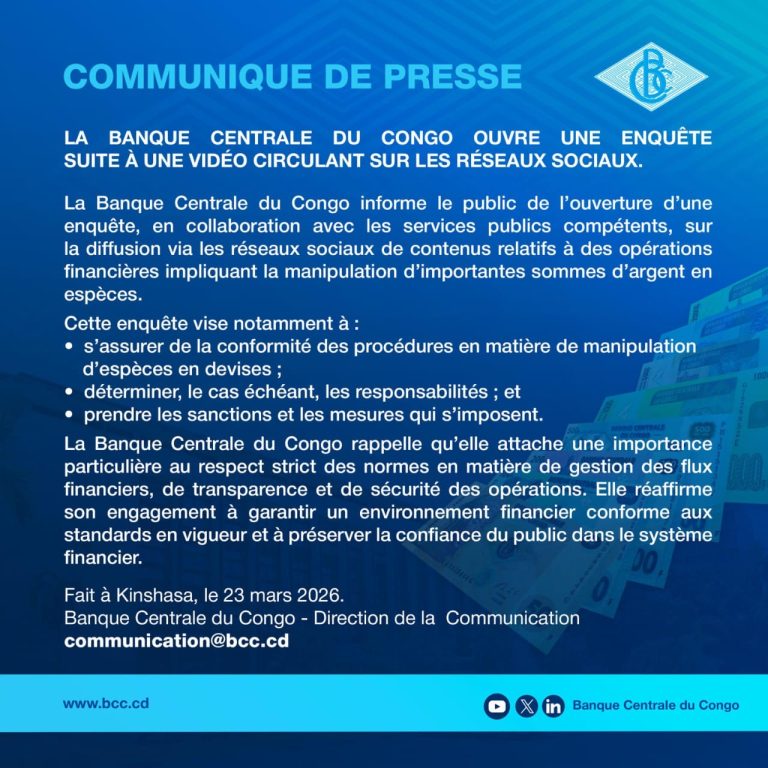 RDC: la Banque Centrale du Congo ouvre une enquête sur des manipulations de liquidités