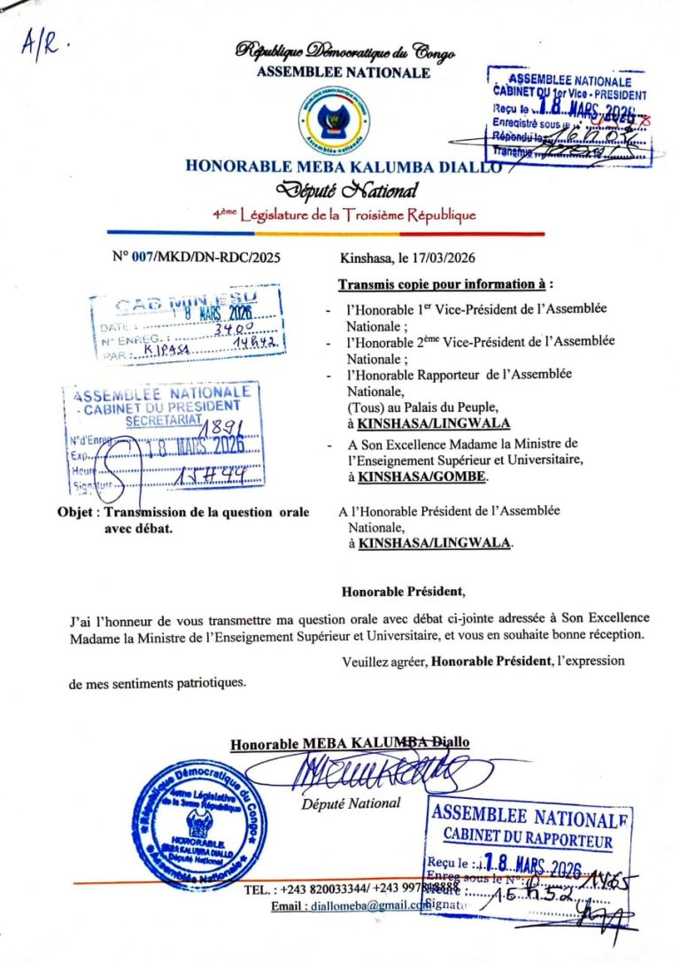 Contrôle parlementaire : Diallo Meba interpelle la ministre Thérèse Sombo sur la paie complémentaire