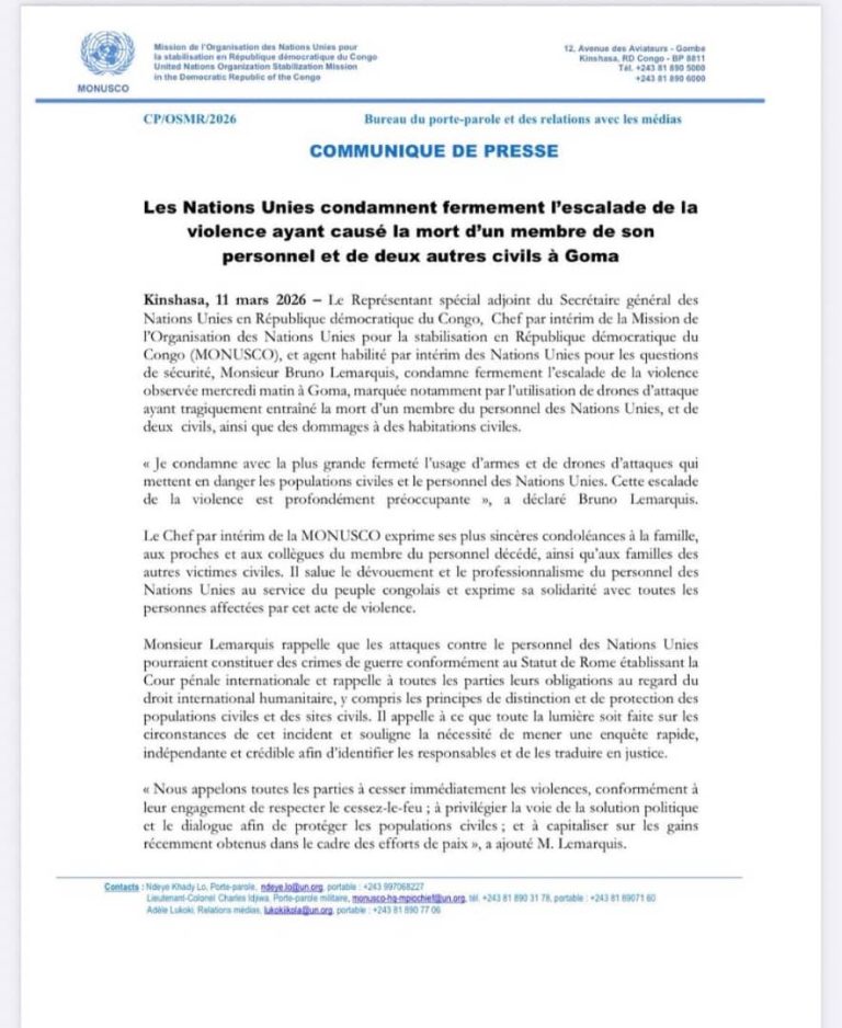 Nord-Kivu : Escalade meurtrière à Goma, la MONUSCO hausse le ton