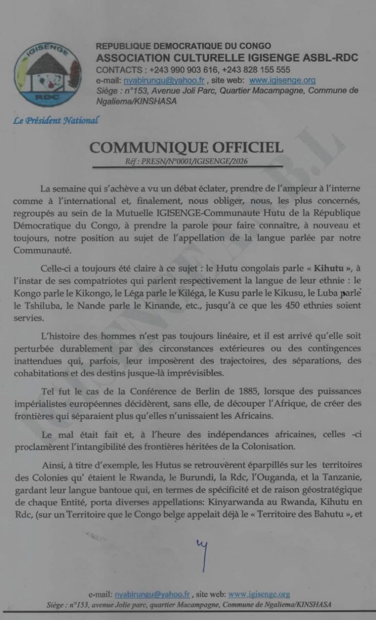 Raphael Nyabirugu Mweme Songa clarifie la langue de la communauté Hutu en RDC