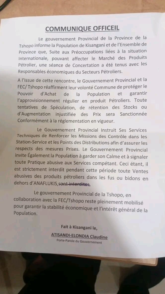 Tshopo : Le gouvernement provincial déclare la guerre aux spéculateurs du carburant