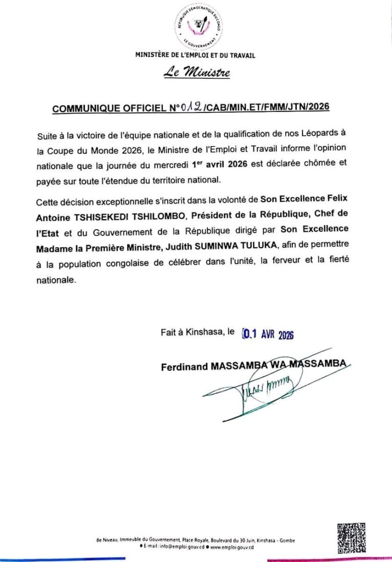 RDC : le 1er avril déclaré férié après la qualification des Léopards à la Coupe du Monde 2026