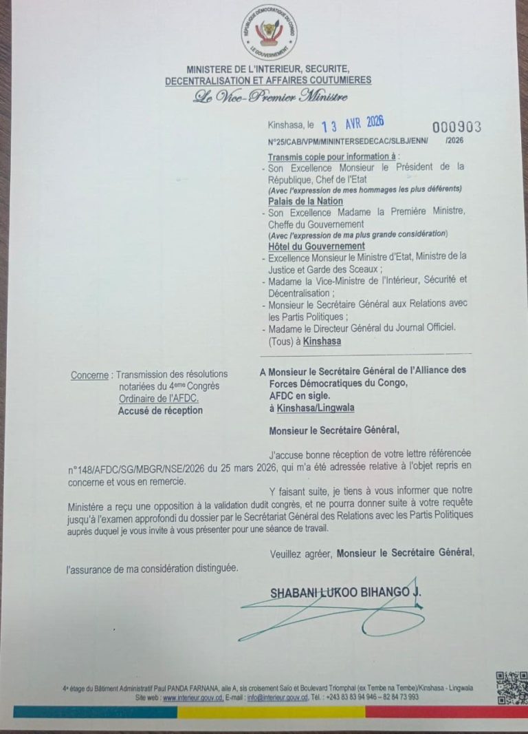 Crise à l&rsquo;AFDC : Jacquemain Shabani refuse d&rsquo;homologuer les résolutions du congrès reconduisant Modeste Bahati à la tête du parti
