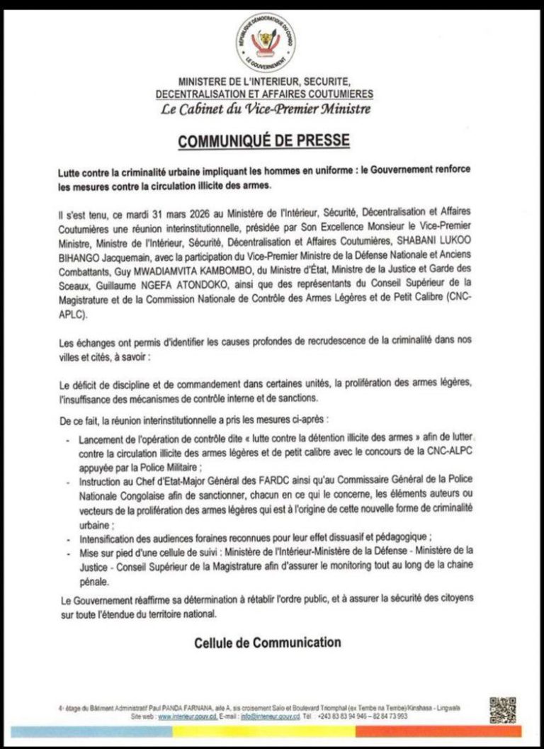 Prolifération des armes : les FARDC et la PNC appelées à sanctionner les contrevenants