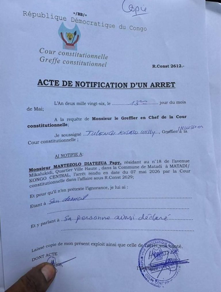 Kongo-Central : La Cour constitutionnelle réhabilite Papy Mantezolo à la tête de l’Assemblée provinciale