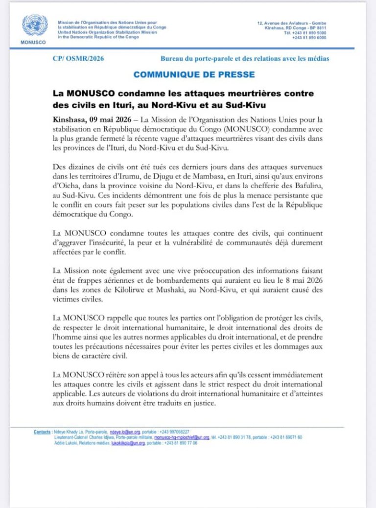 Est de la RDC : la MONUSCO condamne une série d’attaques meurtrières contre des civils