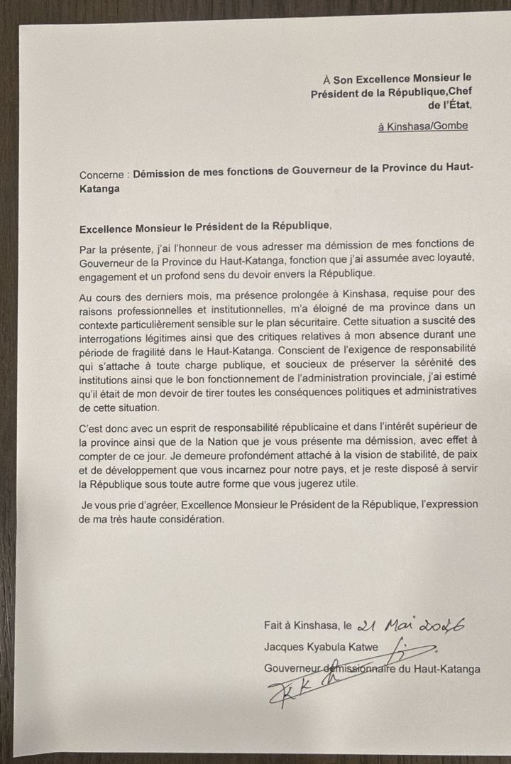 Haut-Katanga : le gouverneur Jacques Kyabula démissionne de ses fonctions