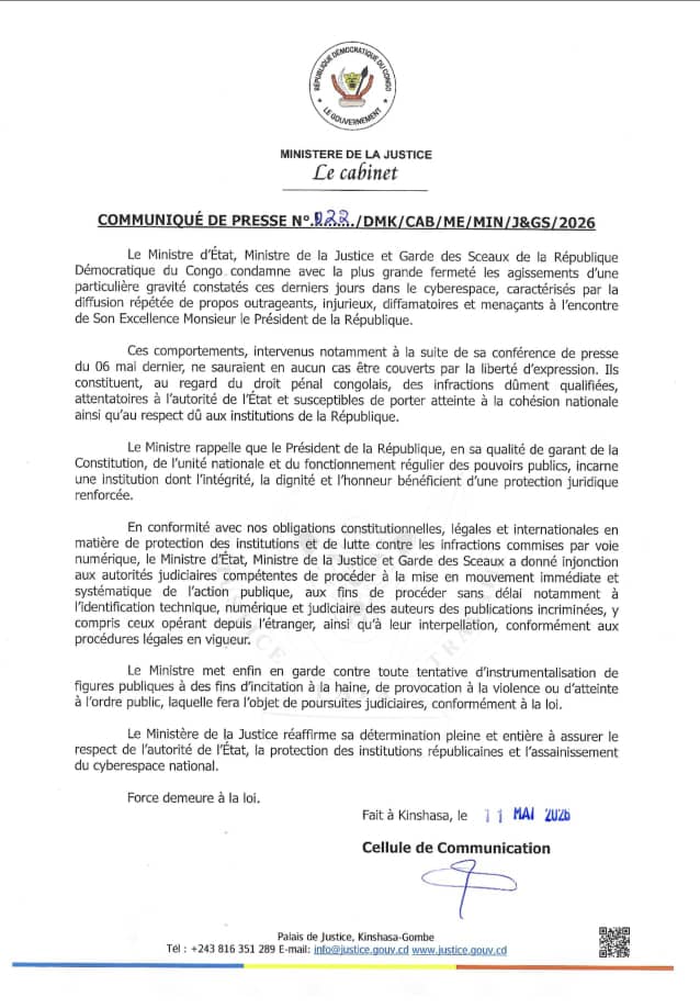 RDC : La Justice serre la vis contre les attaques visant Félix Tshisekedi
